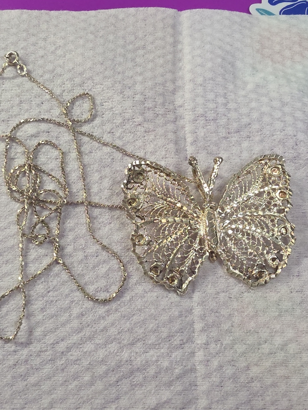 Gold Butterfly Filigree Pendant Necklace for Women